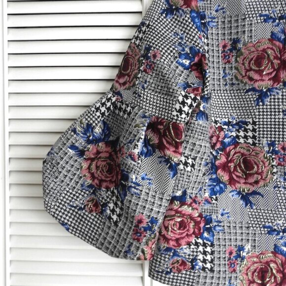 Women's Alfani Blazer Jacket Houndstooth Roses Gold Metallic Bishop Sleeve S - Picture 3 of 10